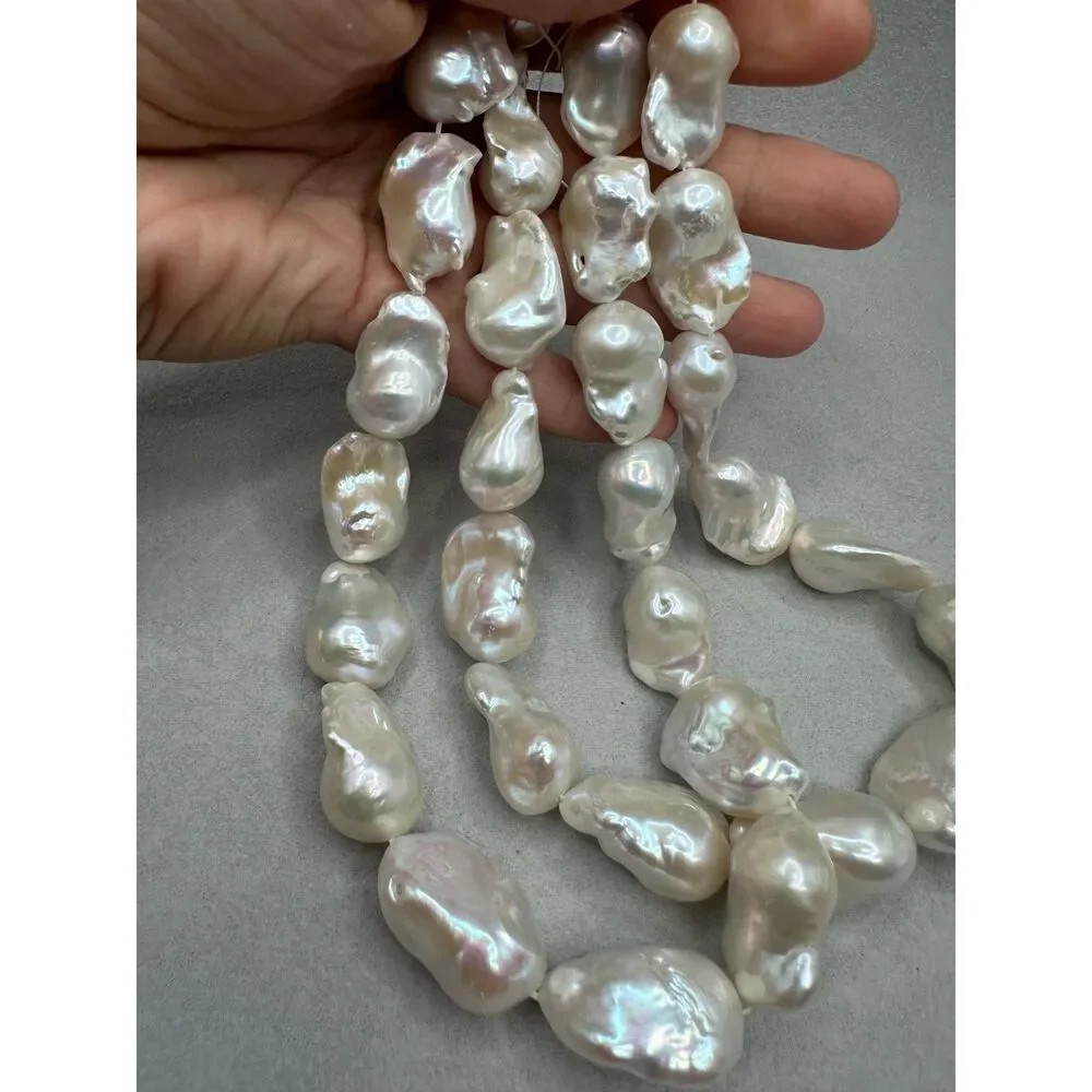 Lot of 2 Huge Lustrous White Baroque Pearl strands Bundle for DIY